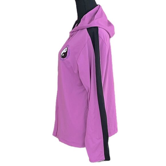 Nina Capri zip front hooded jacket , color is mauve with black trim, size L - Picture 2 of 6